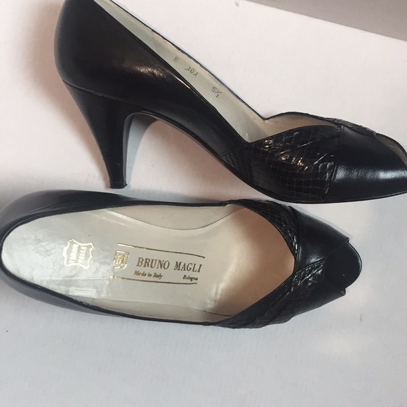 Bruno Magli Shoes - Vintage Italian black leather open toed heels